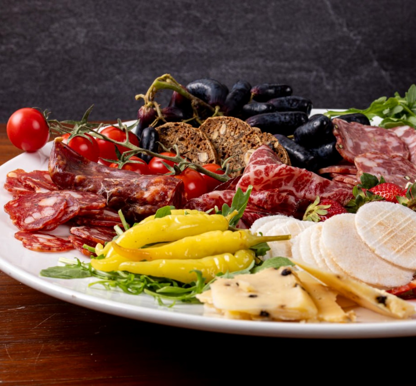 Gusto Vero salumi, cheeses and produce board