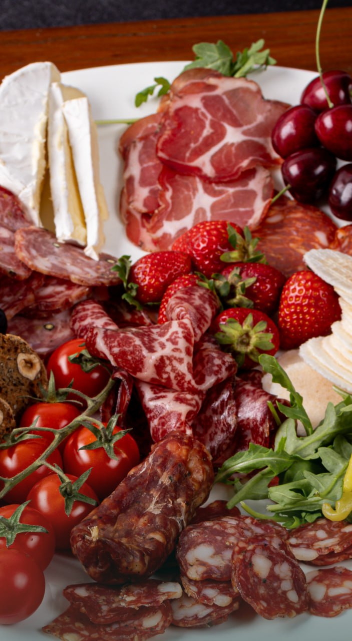 Gusto Vero salumi, cheeses and produce board