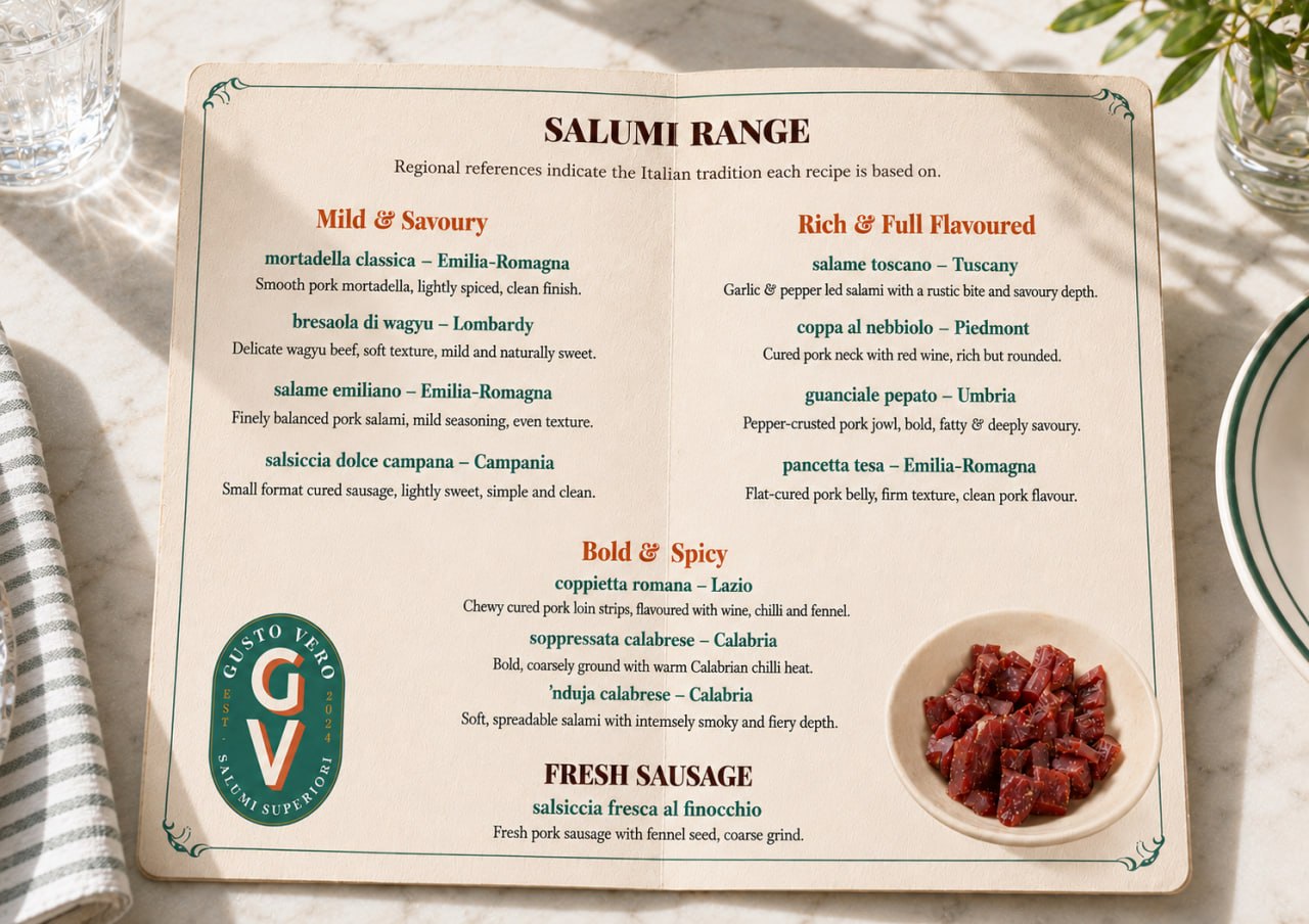 Gusto Vero salumi range menu